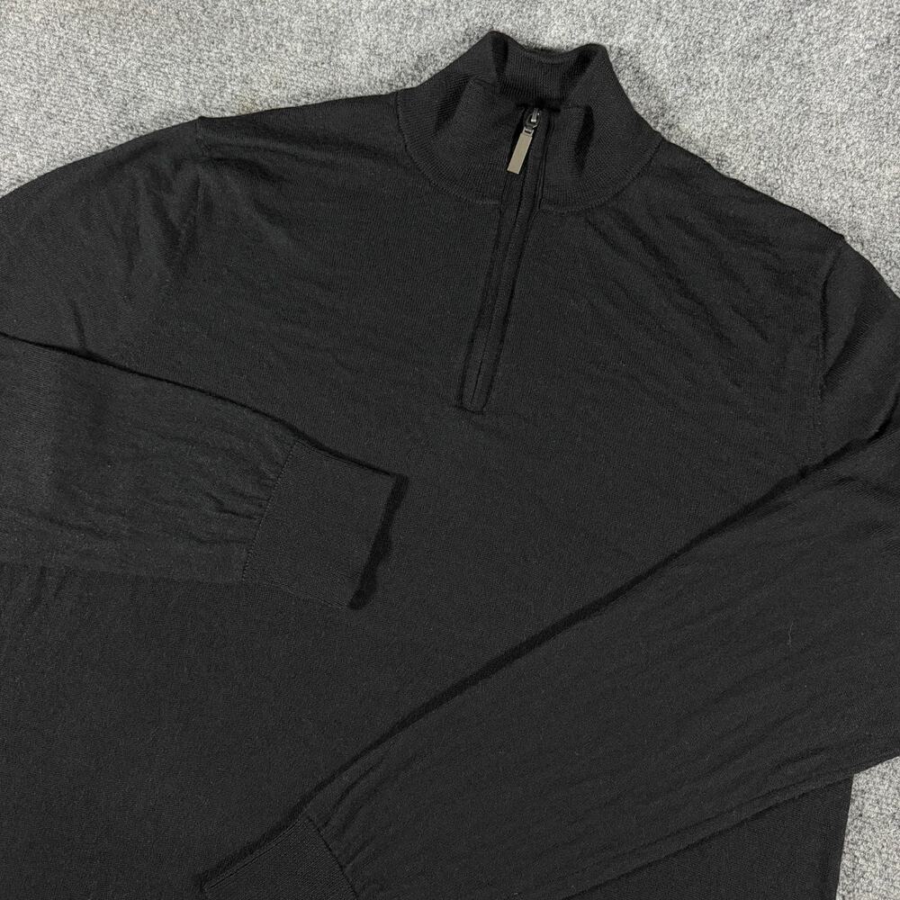 Fairlane Mens XL (Fits M/L) 100% Merino Wool Sweater Black 1/4 Zip LS Pullover
